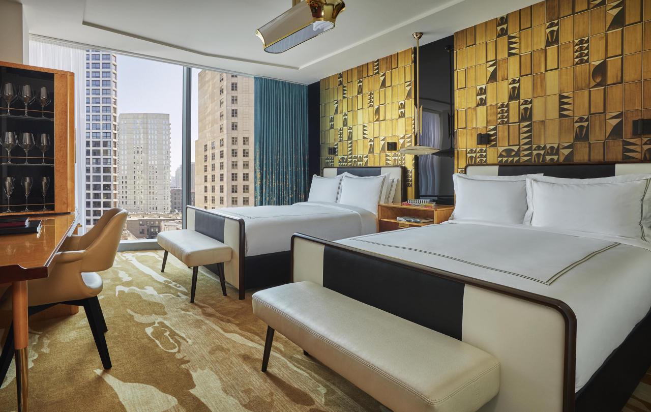 interior view of Deluxe Queen Queen room at Viceroy Chicago