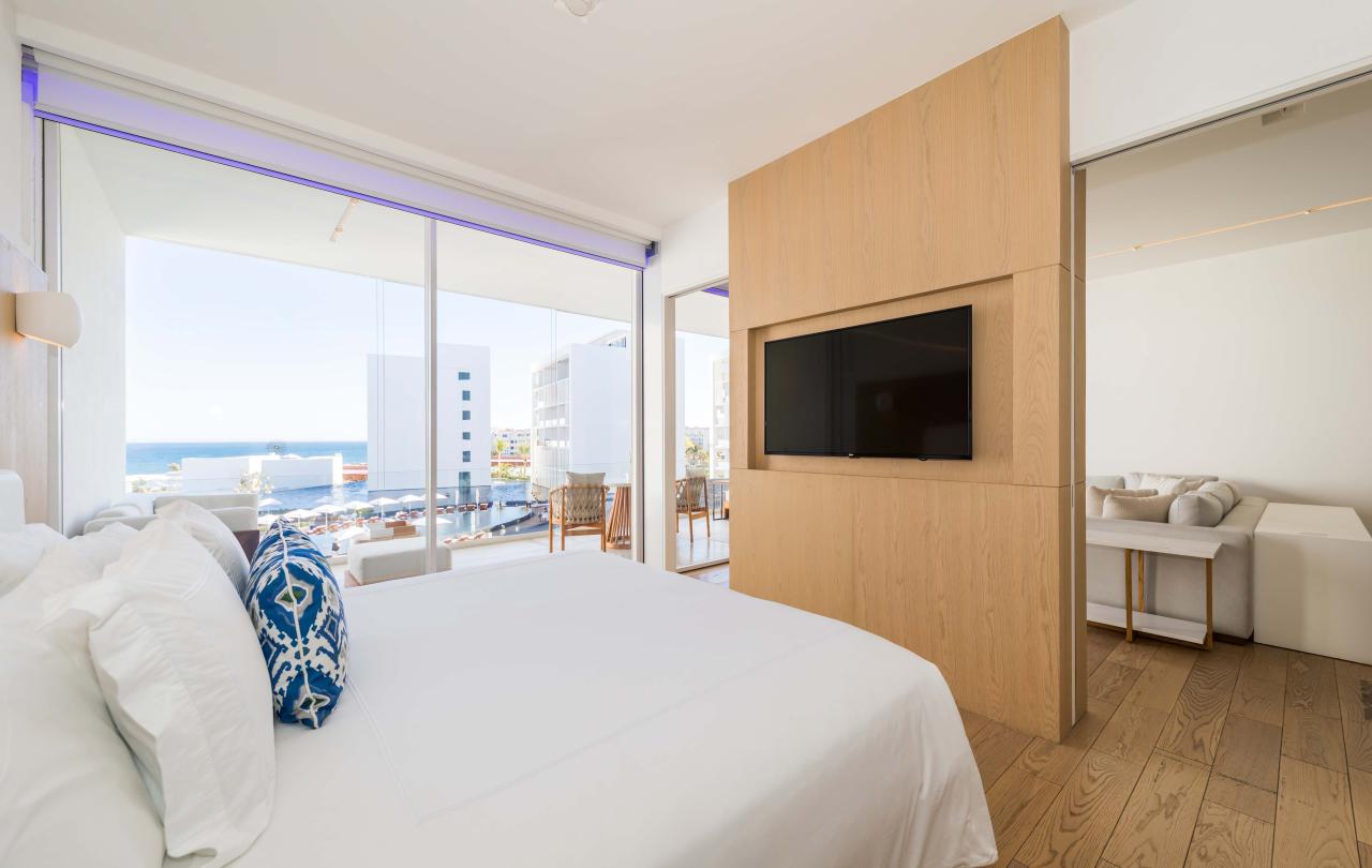 interior view of bedroom with TV 