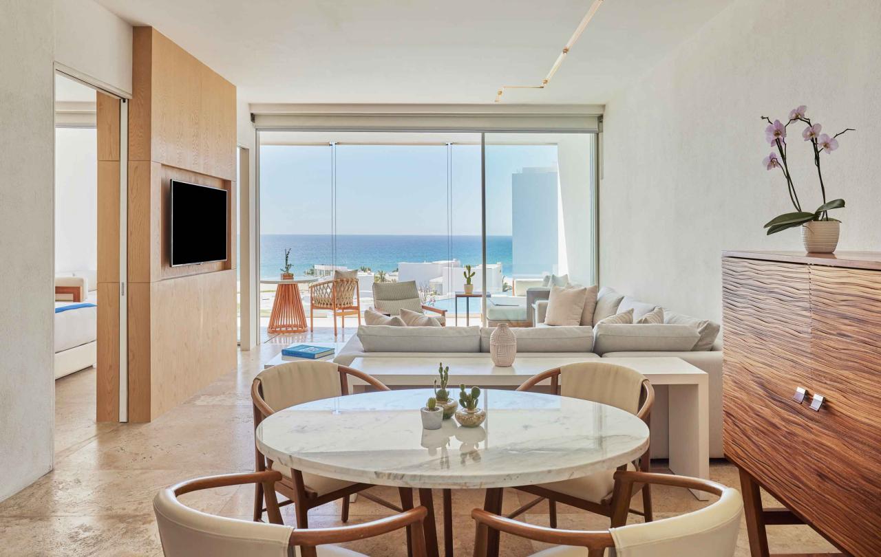 living and tv area in one bedroom suite
