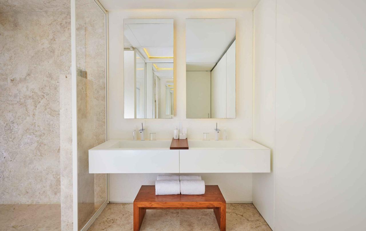 double sink vanity in bathroom