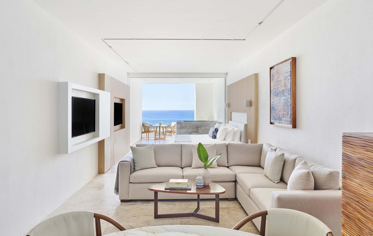 seating area in Ocean View Junior Suite at Viceroy Los Cabos 