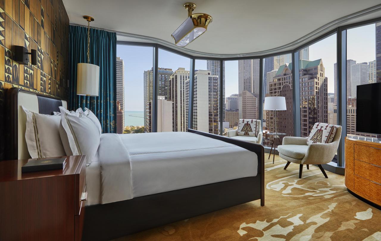 Bedroom with floor to ceiling windows