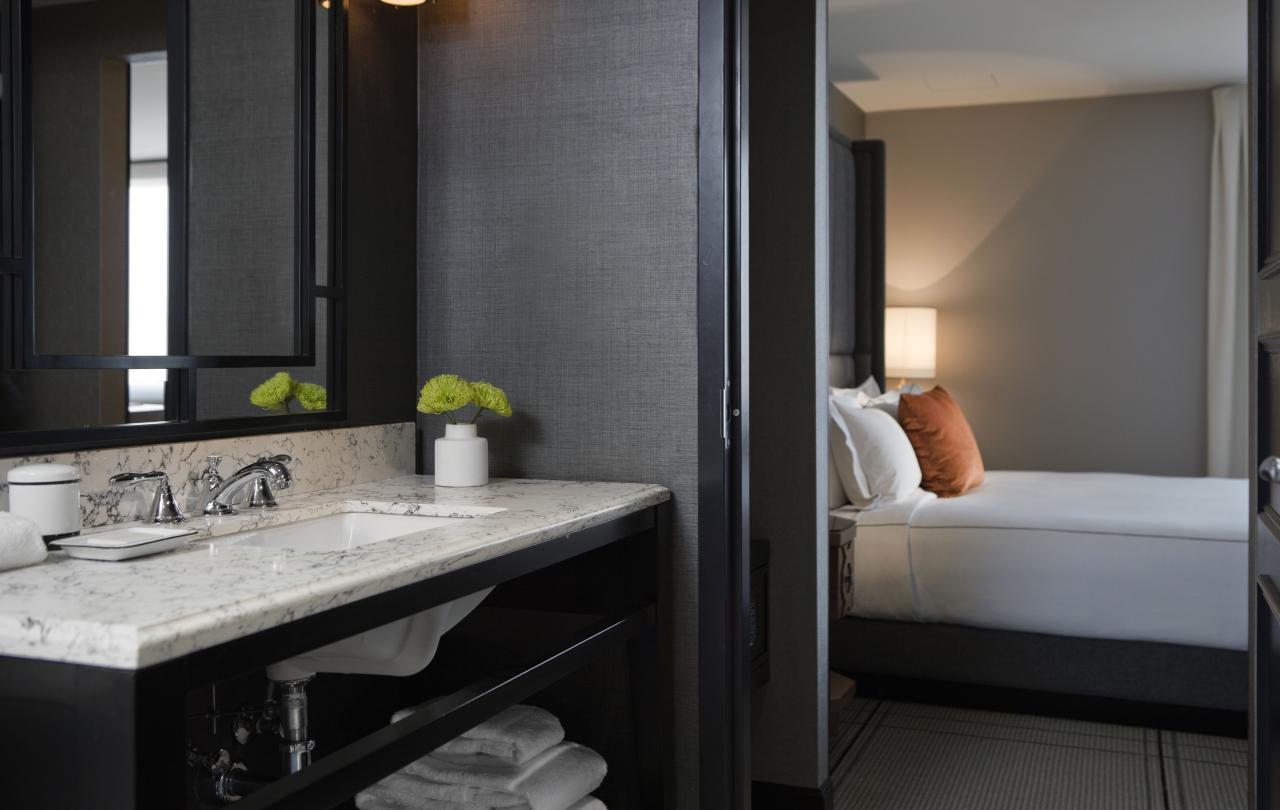 Bathroom with view of bedroom