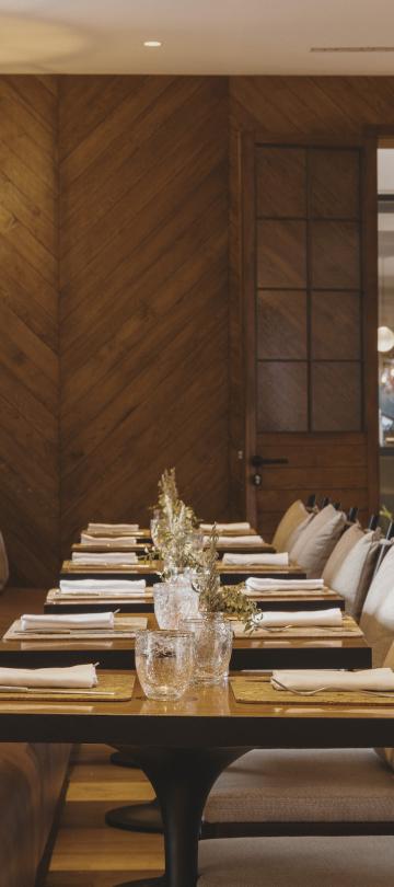 Banquet seating set up for service at Casa E Fora in Ombria Algarve