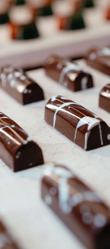 A row of chocolates from Cocoa Mill