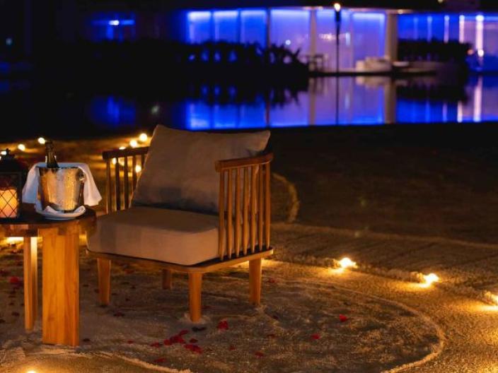 A candle-lit dining area